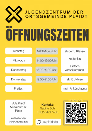 Öffnungszeiten JUZ Aug 25